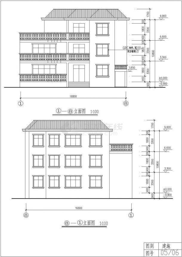 江西某三层砖混结构别墅建筑方案设计图-图一