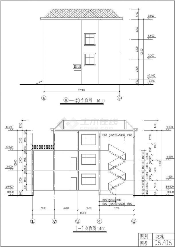 江西某三层砖混结构别墅建筑方案设计图-图二