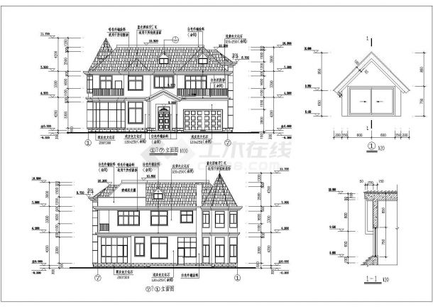 某地区二层带阁楼别墅建筑设计施工图（含结构设计）-图一
