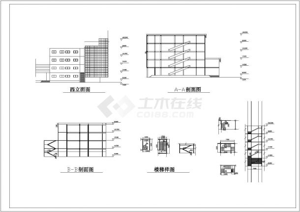 小型展览馆建筑设计图（含平面图、立面图、剖面图）-图二