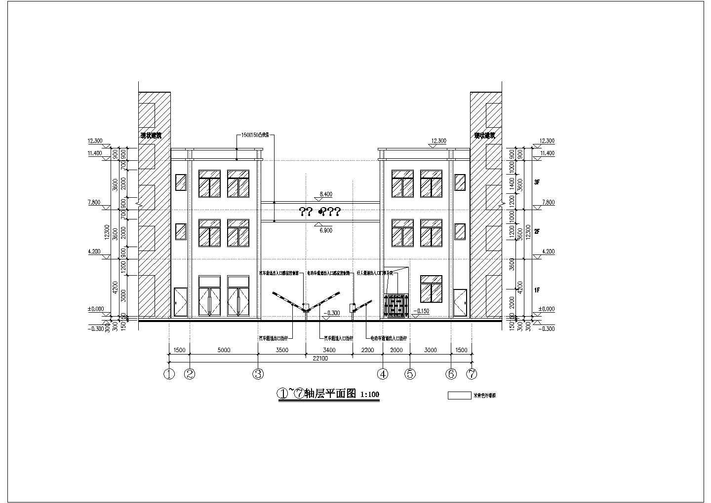 南方某城市3层小区大门建筑设计方案