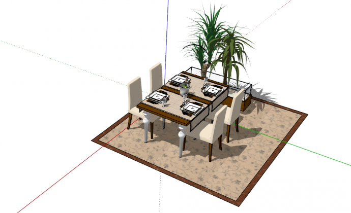 欧式餐桌餐具搭配室内植物景观SU模型_图1