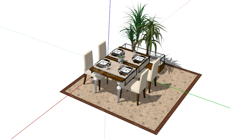 欧式餐桌餐具搭配室内植物景观SU模型-图一