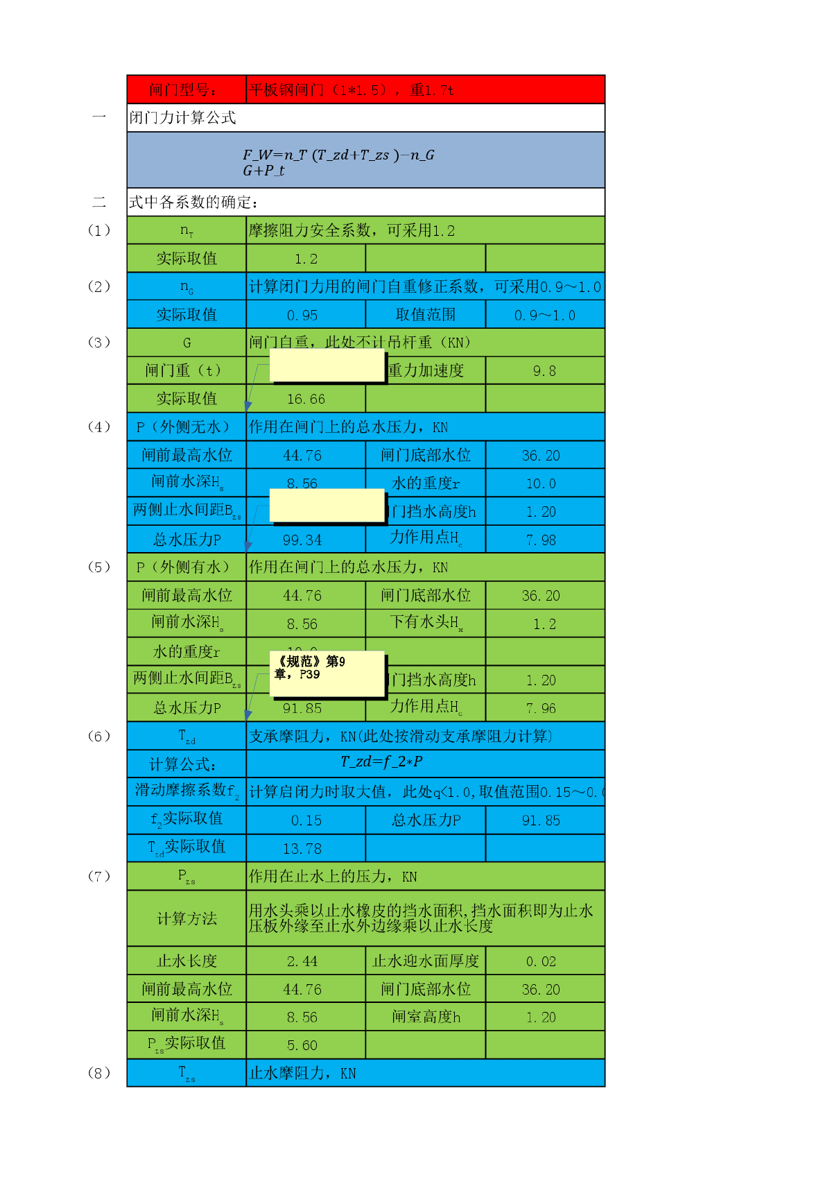 水闸启闭力计算（简单快捷，只需输入相关数值）-图一