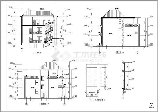 某地四层砖混结构别墅建筑施工图纸-图一