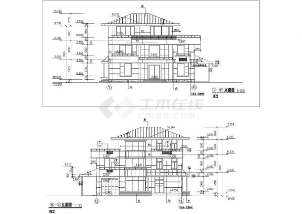 某小区三层别墅及大门建筑方案图纸-图一