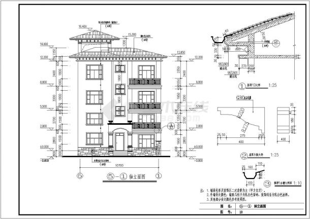 某地三层带阁楼别墅建筑设计施工图-图二