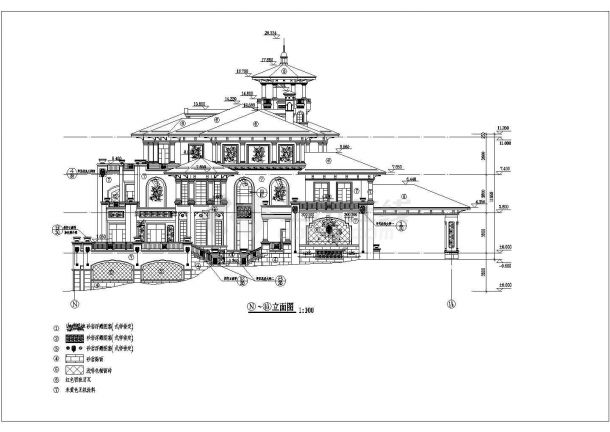 某地三层框架结构法式别墅建筑方案设计图-图二