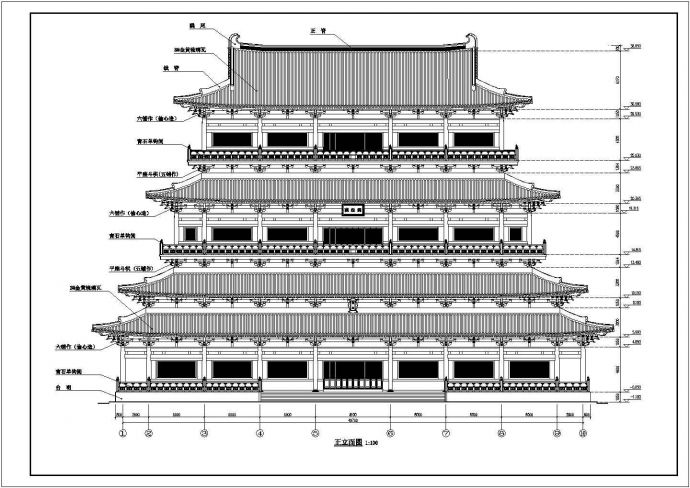 某寺庙3层重檐歇山法堂建筑方案图_图1