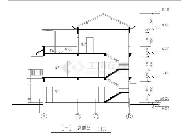 农村三层别墅住宅楼建筑方案设计图-图二