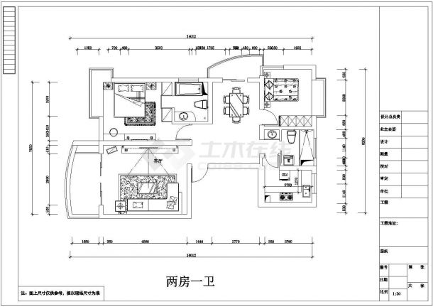 某小区现代三居室内装修施工图（附效果图）-图一