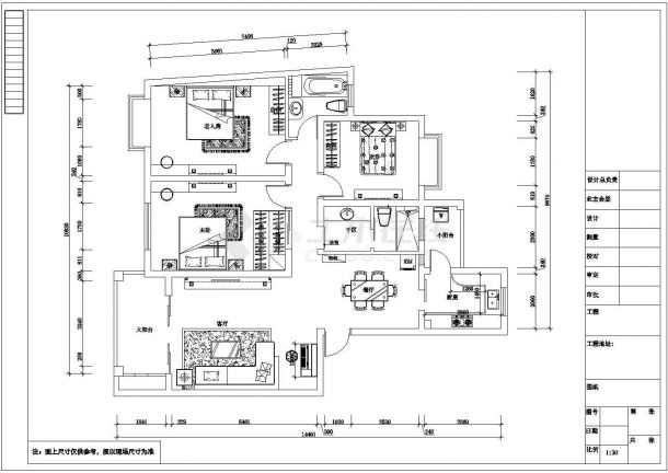 某小区现代三居室内装修施工图（附效果图）-图二