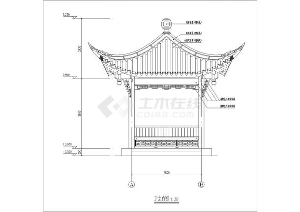 某地一套全木结构四角古亭设计详图-图二