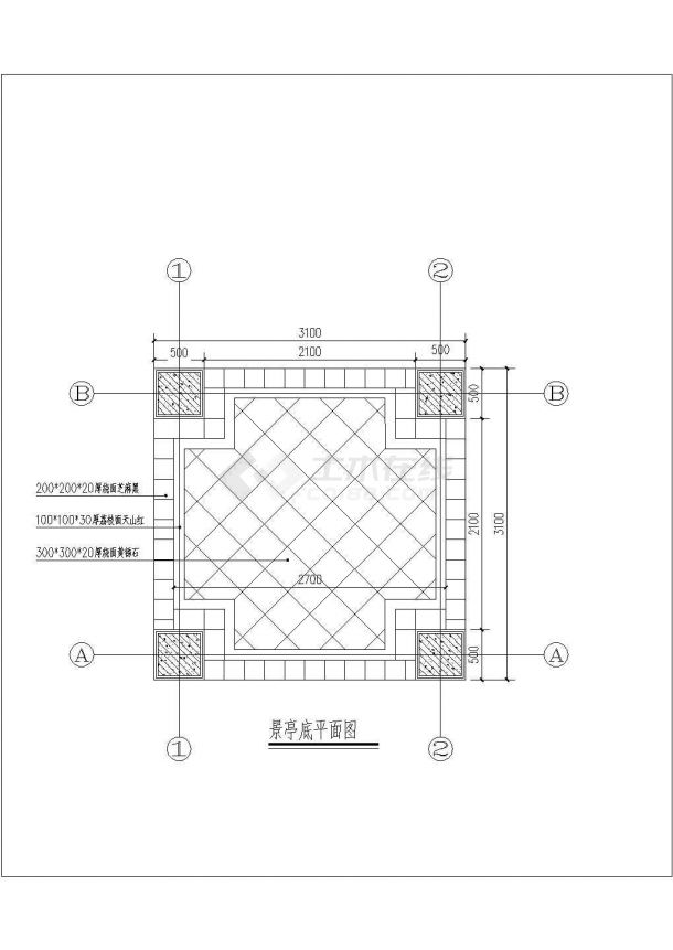 某地混凝土与木混合结构四角方景亭设计图-图二