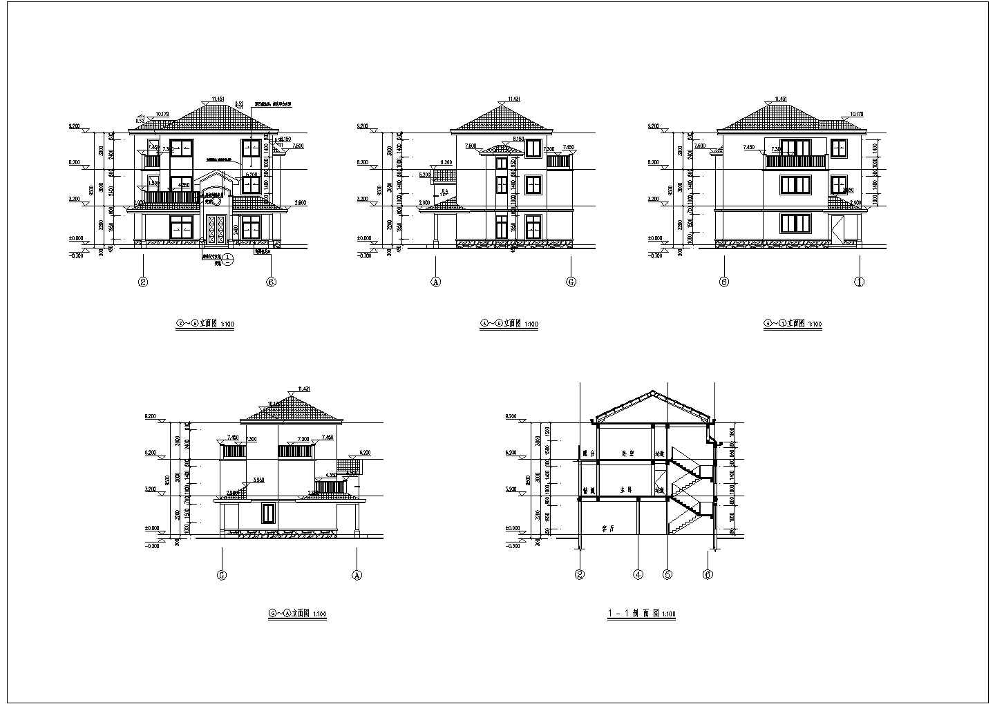 某农村三层砖混结构小别墅建筑设计施工图