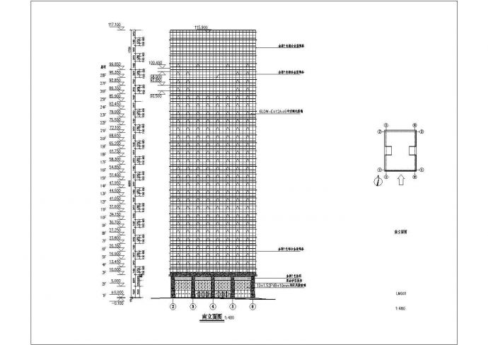 【广东】二十八层框架结构商业楼钢化玻璃幕墙是建筑施工图_图1