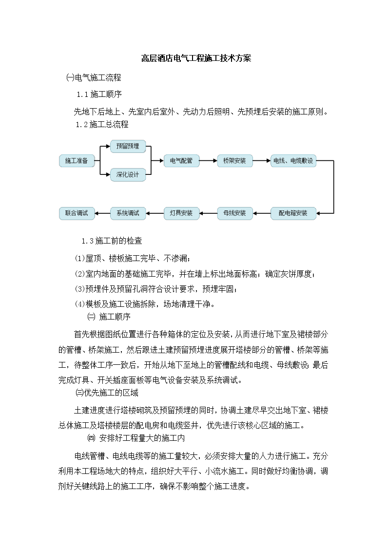 高层酒店电气工程施工技术方案