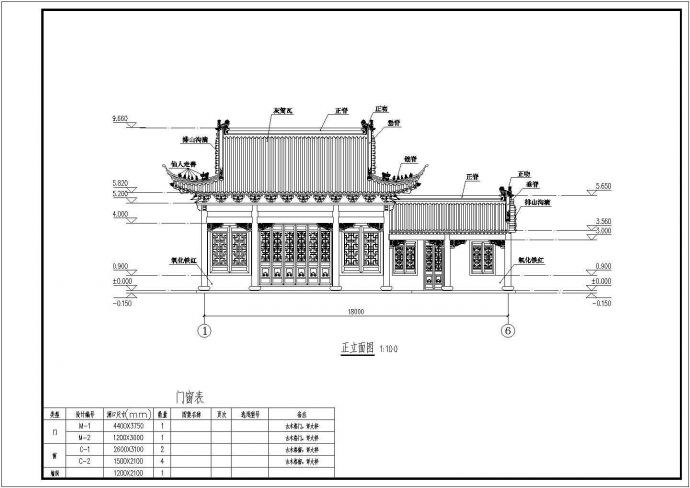 某地上一层框架结构寺庙建筑设计方案图_图1