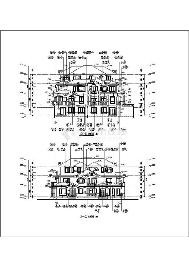 某地三层框架结构美式双拼别墅建筑设计方案图纸-图一