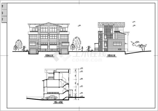 某地三层砖混结构别墅建筑设计方案图纸-图一
