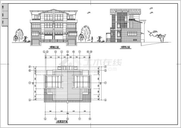 某地三层砖混结构别墅建筑设计方案图纸-图二