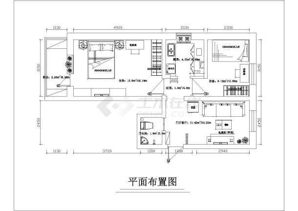 某地小区7层两室一厅家装设计施工图方案-图二