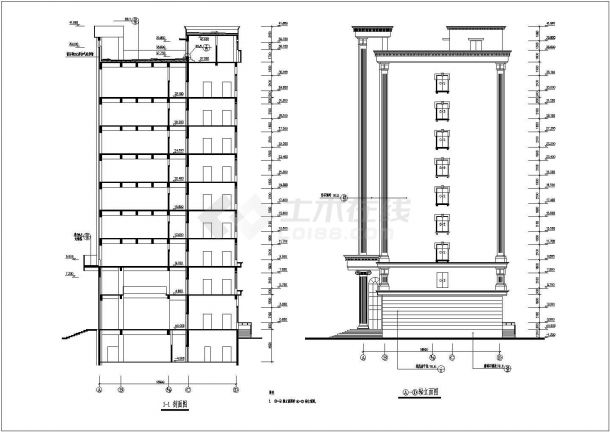 某地九层框架剪力墙欧式办公楼建筑设计施工图纸-图二