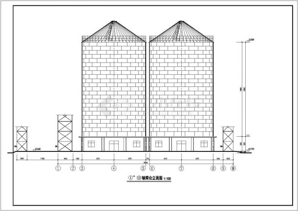 某地18.8米高框架结构仓筒、粮仓建筑设计施工图纸-图二