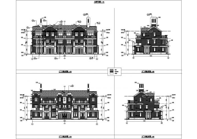某地三层框架结构连拼别墅建筑设计方案_图1