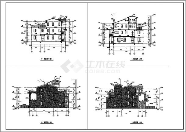 龙湖某地三层砖混结构别墅建筑设计施工图纸-图一