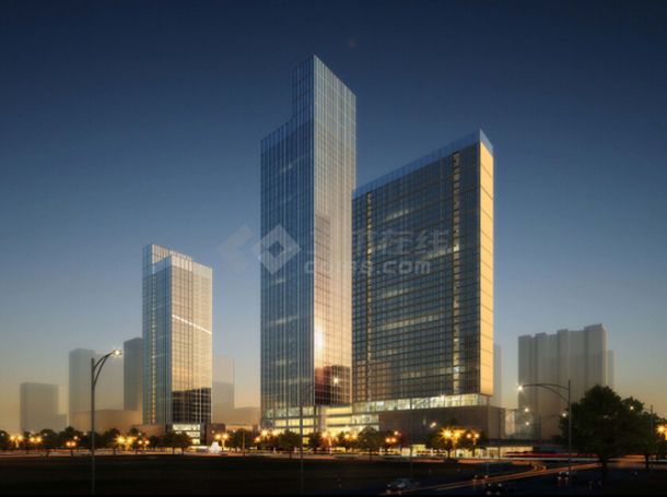 【山东】知名院设计高层商业综合体建筑设计方案效果图（玻璃幕墙）-图一