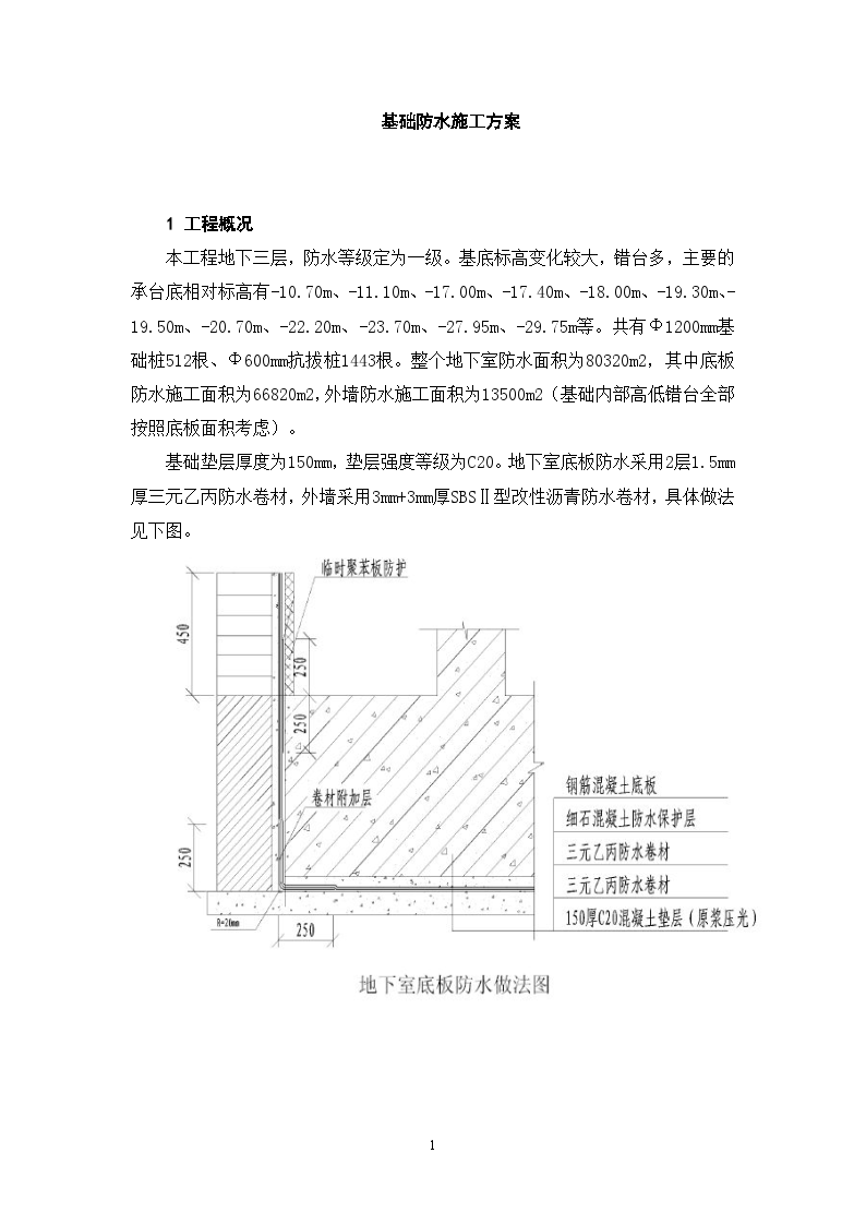 北京某公建工程基础底板、外墙防水施工方案-图一