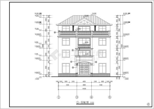 某地四层框架结构别墅建筑设计方案图纸-图一