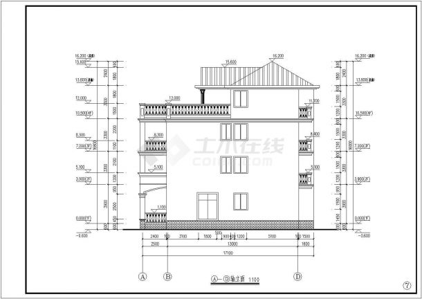 某地四层框架结构别墅建筑设计方案图纸-图二
