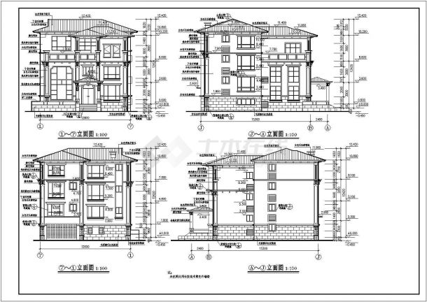 某地三层框架结构别墅建筑设计方案图纸-图一