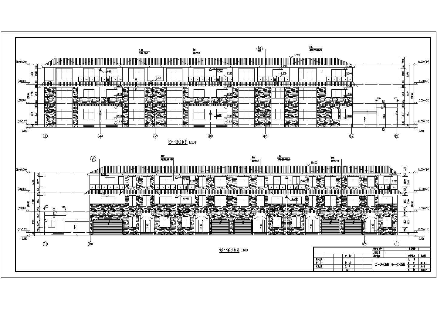 某地三层砖混结构连排别墅建筑设计施工图纸