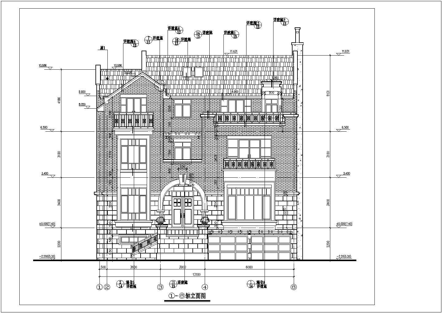 某小区三层英伦风格别墅建筑设计施工图