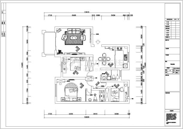 某地区综合住宅楼三室一厅设计方案图-图二