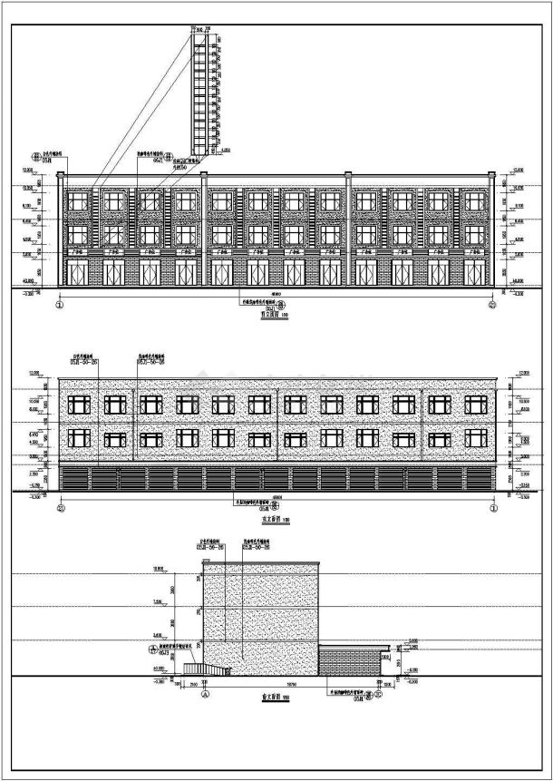 某地上三层砖混结构商业楼建筑设计方案图纸-图二