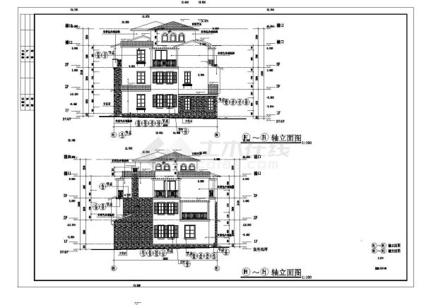 【肇庆】某联排三层别墅建筑施工图-图二