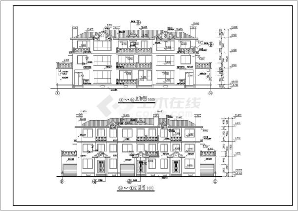 长沙市三层联排现代别墅建筑施工图纸-图一