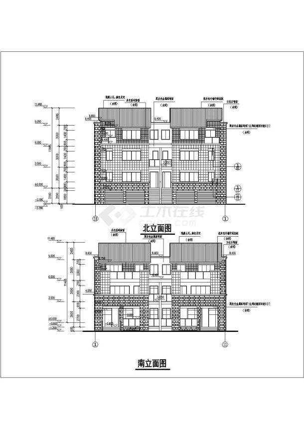 某地3层框架结构双拼别墅建筑方案图-图一