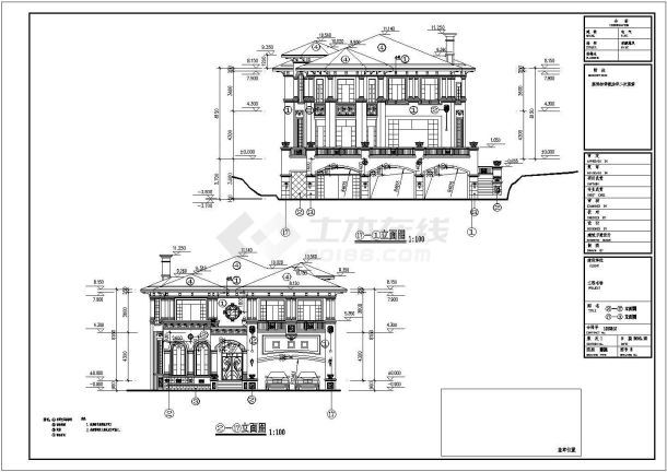 【深圳】二层欧式风格框架别墅建筑施工图（含效果图）-图二