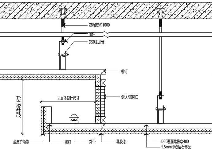 石膏板吊顶剖面施工图CAD_图1