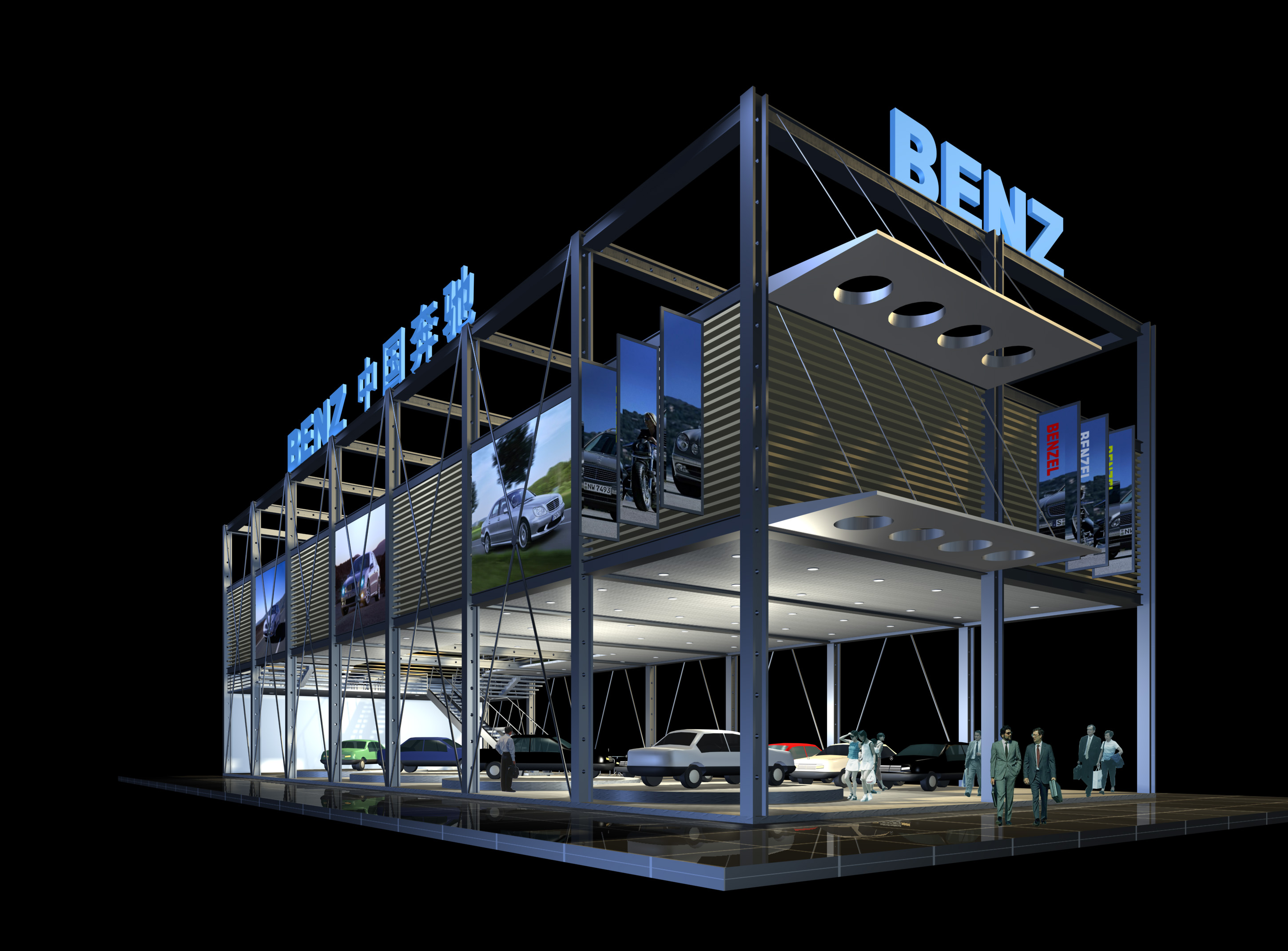 奔驰汽车展厅CAD+MAX+效果图su模型