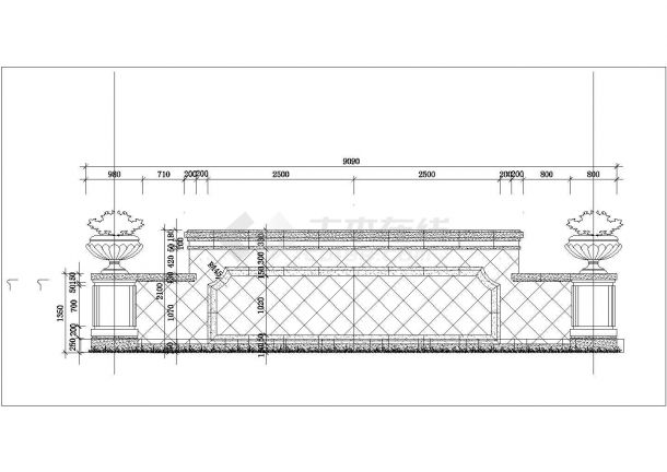 某小区欧式建筑景墙景观设计施工图纸-图二