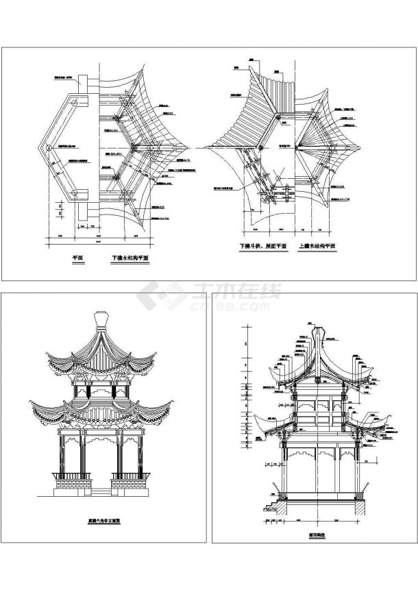 六角亭平面图手绘图片