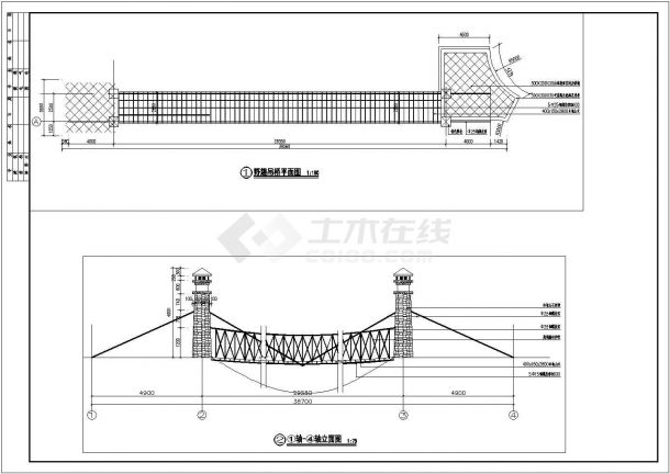 园林景观钢缆拉索吊桥设计施工图纸-图一