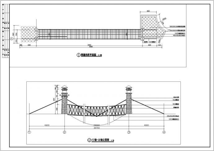 园林景观钢缆拉索吊桥设计施工图纸_图1