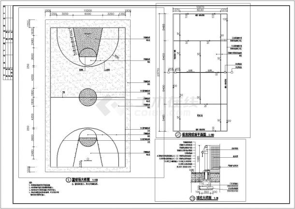 某学校篮球和网球运动场地设计施工详图-图一
